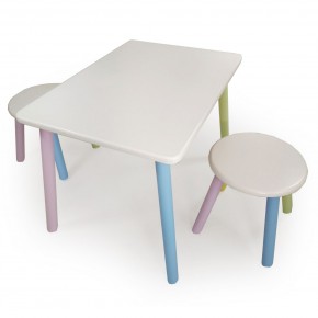 Детский комплект стол и два табурета круглых с накладкой Алфавит (Белый, Белый, Цветной) в Копейске - kopejsk.mebel-74.com | фото