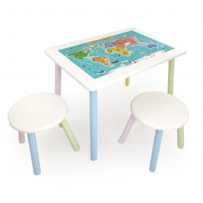 Детский комплект стол и два табурета круглых с накладкой Детский мир (Белый, Белый, Цветной) в Копейске - kopejsk.mebel-74.com | фото