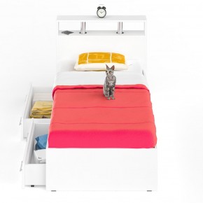 Камелия Кровать с ящиками 0900, цвет белый, ШхГхВ 93,5х217х78,2 см., сп.м. 900х2000 мм., без матраса, основание есть в Копейске - kopejsk.mebel-74.com | фото