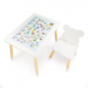 Комплект детской мебели стол и стул Мишутка с накладкой Алфавит (Белый/Белый/Береза) в Копейске - kopejsk.mebel-74.com | фото