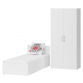 Кровать 0800 + Шкаф 2-х створчатый Стандарт, цвет белый, ШхГхВ 83,5х203,5х70 + 90х52х200 см., сп.м. 800х2000 мм., без матраса, основание есть в Копейске - kopejsk.mebel-74.com | фото