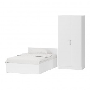 Кровать с ящиками 1200 + Шкаф 2-х створчатый Стандарт, цвет белый, ШхГхВ 123,5х203,5х70 + 90х52х200 см., сп.м. 1200х2000 мм., б/м, основание есть в Копейске - kopejsk.mebel-74.com | фото