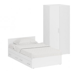 Кровать с ящиками 1200 + Шкаф угловой Стандарт, цвет белый, ШхГхВ 123,5х203,5х70 + 81,2х81,2х200 см., сп.м. 1200х2000 мм., без матраса, основание есть в Копейске - kopejsk.mebel-74.com | фото