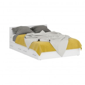 Кровать с ящиками 1400 + Шкаф 2-х створчатый Стандарт, цвет белый, ШхГхВ 143,5х203,5х70 + 90х52х200 см., сп.м. 1400х2000 мм., б/м, основание есть в Копейске - kopejsk.mebel-74.com | фото