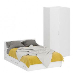 Кровать с ящиками 1400 + Шкаф угловой Стандарт, цвет белый, ШхГхВ 143,5х203,5х70 + 81,2х81,2х200 см., сп.м. 1400х2000 мм., без матраса, основание есть в Копейске - kopejsk.mebel-74.com | фото