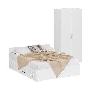 Кровать с ящиками 1600 + Шкаф 2-х створчатый Стандарт, цвет белый, ШхГхВ 163,5х203,5х70 + 90х52х200 см., сп.м. 1600х2000 мм., б/м, основание есть в Копейске - kopejsk.mebel-74.com | фото