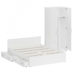 Кровать с ящиками 1600 + Шкаф 2-х створчатый Стандарт, цвет белый, ШхГхВ 163,5х203,5х70 + 90х52х200 см., сп.м. 1600х2000 мм., б/м, основание есть в Копейске - kopejsk.mebel-74.com | фото