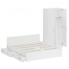 Кровать с ящиками 1800 + Шкаф 2-х створчатый Стандарт, цвет белый, ШхГхВ 183,5х203,5х70 + 90х52х200 см., сп.м. 1800х2000 мм., б/м, основание есть в Копейске - kopejsk.mebel-74.com | фото