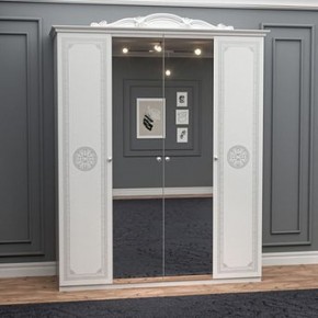 Шкаф 4-х дверный с зеркалами (12.244) Грация (белый/серебро) в Копейске - kopejsk.mebel-74.com | фото