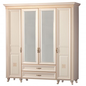 Шкаф для одежды 4-дверный с зеркалом №493 Марлен кремовый белый в Копейске - kopejsk.mebel-74.com | фото