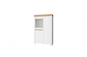 Шкаф с витриной 1V2D, TAURUS, цвет белый/дуб вотан в Копейске - kopejsk.mebel-74.com | фото