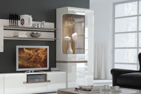 Шкаф с витриной 3D/TYP 01L, LINATE ,цвет белый/сонома трюфель в Копейске - kopejsk.mebel-74.com | фото